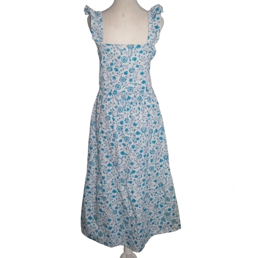 Draper James Contrasting Blue White Flutter Sleeve Cotton Midi Dress Size Medium - Picture 5 of 8